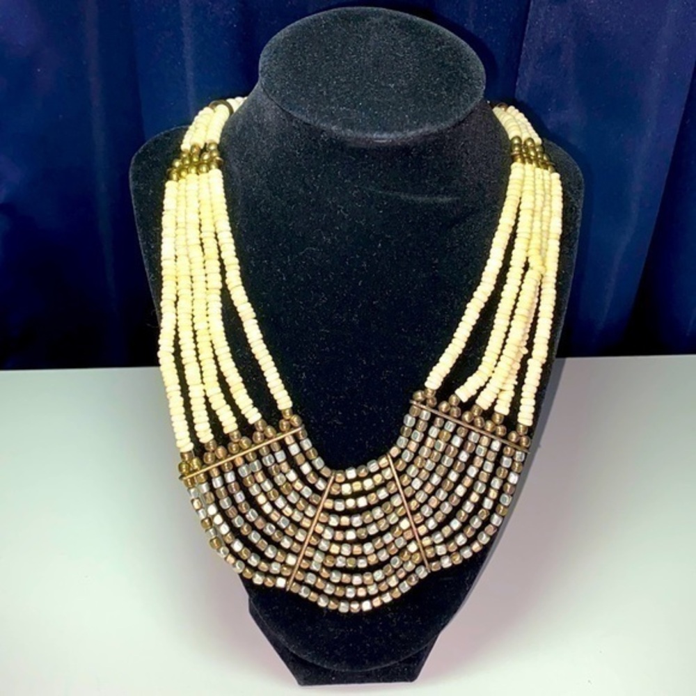 Metallic Multi-Strand Beaded Bib Necklace